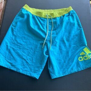 Adidas Swim Trunks Mens XL Blue Green‎ Drawstring Board Shorts Bathing Suit Surf
